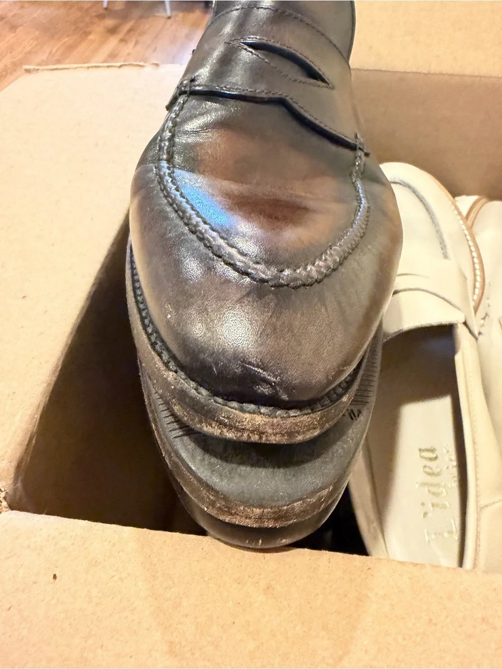 Men's Classic Brown/Black Leather Penny Loafers Bontoni